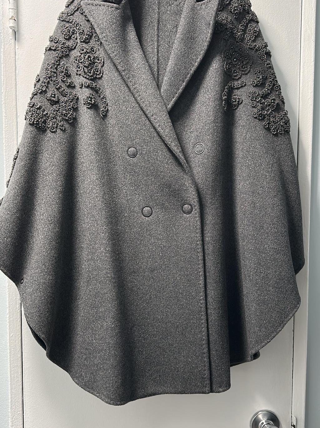 Embellished Gray Wool Cape Coat
